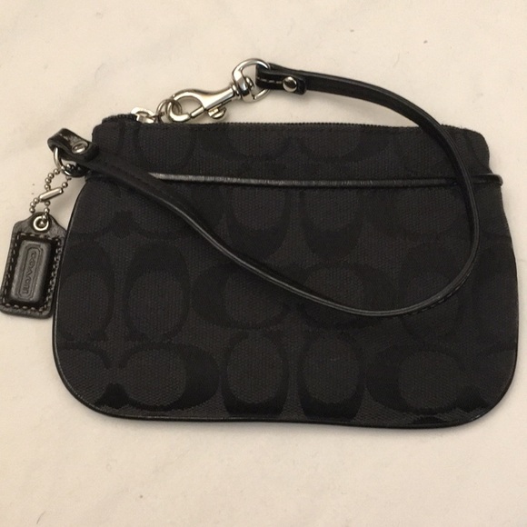 Coach Handbags - Coach Black Monogram Fabric Wristlet Patenthangtag